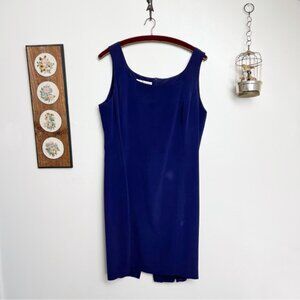 Vintage 90s Silk Navy Blue Sleeveless Sheath Dress